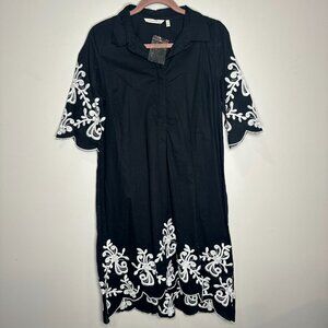 Soft Surroundings Embroidered Dress Size Medium Boho Black Cotton Maxi NWOT